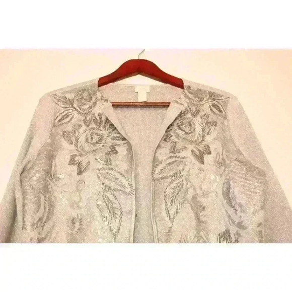 Chico's Gray Metalic Beaded Sequin Long Sleeve Woman's Cartigan US Size 10 - Picture 9 of 16